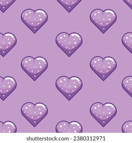 Seamless pattern with cartoon purple hearts. Cute vector design for Valentine's Day.