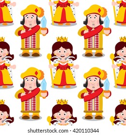 Seamless pattern with cartoon queen and prince.