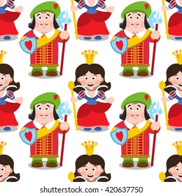 Seamless pattern with cartoon queen and prince.