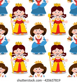 Seamless pattern with cartoon queens.