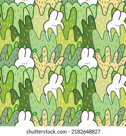 Diseño de ilustraciones de conejo de caricaturas y Bush sin problemas