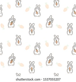 Seamless Pattern of Cartoon Rabbit and Carrot Design on White Background