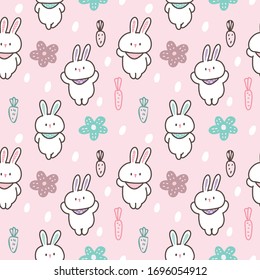 Diseño de maraña, flor y conejo de caricaturas en un fondo rosa sin problemas