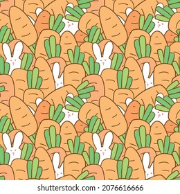 Seamless Pattern of Cartoon Rabbit and Carrot Illustration Design