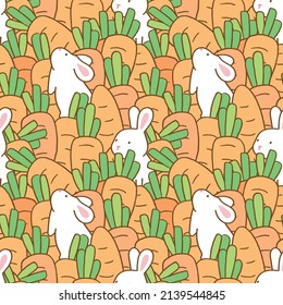 Seamless Pattern of Cartoon Rabbit and Carrot Illustration Design