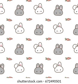 Seamless Pattern of Cartoon Rabbit and Carrot Design on White Background