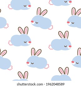 Seamless Pattern of Cartoon Rabbit Design on White Background