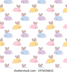 Seamless Pattern with Cartoon Rabbit Design on White Background