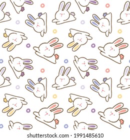 Seamless Pattern with Cartoon Rabbit Design on White Background