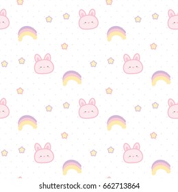 Seamless Pattern of Cartoon Rabbit Design on White Background with Dots