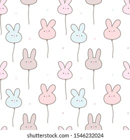 Seamless Pattern of Cartoon Rabbit Face and Balloon Design on White Background