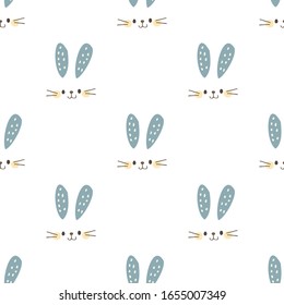 Seamless Pattern of Cartoon Rabbit Face Design on White Background
