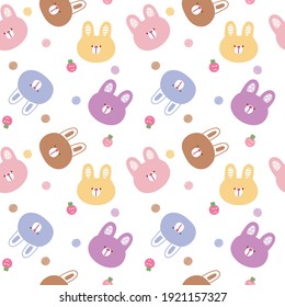 Seamless Pattern with Cartoon Rabbit Face Design on White Background