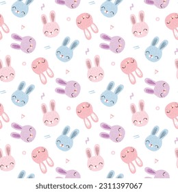 Seamless Pattern of Cartoon Rabbit Face Design on White Background