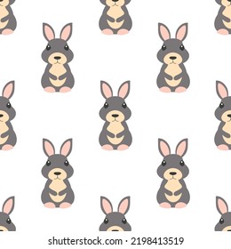 seamless pattern with cartoon rabbit in flat style, wallpaper of cute pet on white background, simple design for children, easter print 