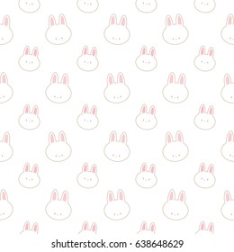 Seamless Pattern of Cartoon Rabbit Illustration on White Background