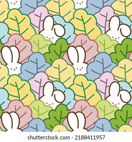 Seamless Pattern of Cartoon Rabbit and Leaf Illustration Design