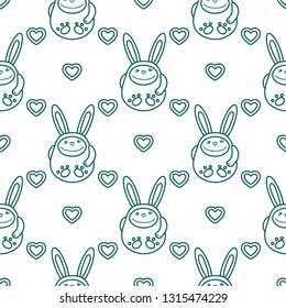 Seamless pattern with cartoon rabbits and hearts. Birthday, Valentine's day, Happy Easter vector background. Festive background. Easter Bunny, rabbit, hare.