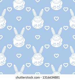 Seamless pattern with cartoon rabbits and hearts. Birthday, Valentine's day, Happy Easter vector background. Festive background. Easter Bunny, rabbit, hare.