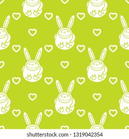 Seamless pattern with cartoon rabbits and hearts. Birthday, Valentine's day, Happy Easter vector background. Festive background. Easter Bunny, rabbit, hare.