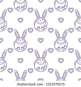 Seamless pattern with cartoon rabbits and hearts. Birthday, Valentine's day, Happy Easter vector background. Festive background. Easter Bunny, rabbit, hare.