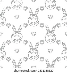 Seamless pattern with cartoon rabbits and hearts. Birthday, Valentine's day, Happy Easter vector background. Festive background. Easter Bunny, rabbit, hare.