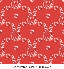 Seamless pattern with cartoon rabbits and hearts. Birthday, Valentine's day, Happy Easter vector background. Festive background. Easter Bunny, rabbit, hare.