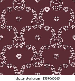 Seamless pattern with cartoon rabbits and hearts. Birthday, Valentine's day, Happy Easter vector background. Festive background. Easter Bunny, rabbit, hare.