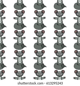 Seamless pattern with cartoon raccoon. Vector illustration for design fabric, wallpaper or poster.