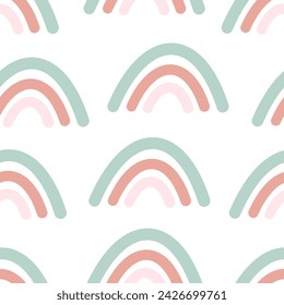 seamless pattern with cartoon rainbows, decor elements. colorful vector for kids. hand drawing, flat style. baby design for fabric, print, textile, wrapper

