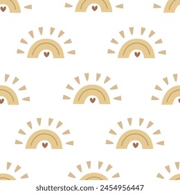 seamless pattern with cartoon rainbows, decor elements. colorful vector for kids. hand drawing, flat style. baby design for fabric, print, textile, wrapper
