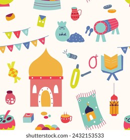 seamless pattern of cartoon ramadan illustration
