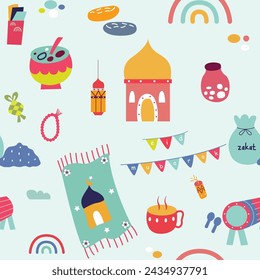 patrón sin fisuras de dibujos animados ilustración de ramadán