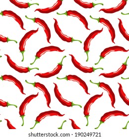 Seamless pattern with cartoon red hot chili peppers on a white background. Vegetables. Food background - vector 