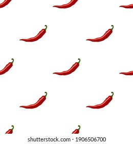 Patrón sin foco con caricaturas de chiles calientes rojos sobre un fondo blanco