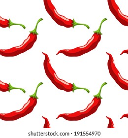 Seamless pattern with cartoon red hot chili peppers on a white background. Vegetables. Food - vector 