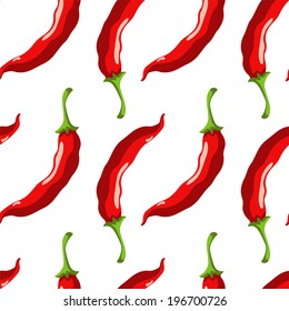 Seamless pattern with cartoon red hot chili peppers on a white background. 