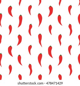 Seamless pattern with cartoon red hot chili peppers on a white background