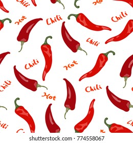 Seamless pattern with cartoon red hot chili peppers on a white background. Vector illustration for your design