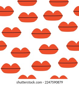 Seamless pattern with cartoon red lips. Funny print for paper or fabric. Vector hand drawn illustration.