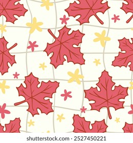 Seamless pattern cartoon of red maple leaf, Colors of fall, autumn and Thanksgiving. Pattern design for fabric, wrapping paper, wallpaper and fashion prints.