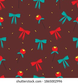 Patrón sin foco con cinta de dibujos animados y flor. para impresión de tela, textil, papel de envoltura de regalo. vector colorido para los niños, de estilo plano