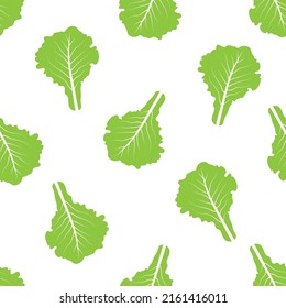 Seamless Pattern With Cartoon Romaine Lettuce. Vector Illustration On White Background.