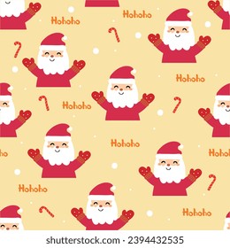 Seamless pattern cartoon Santa with Christmas tree and element. Cute Christmas wallpaper for card, gift wrap paper