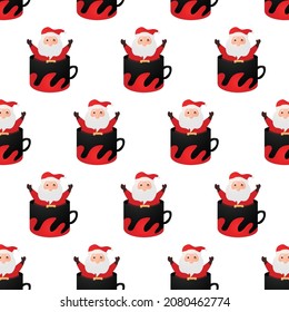 Seamless pattern cartoon santa claus inside cup design