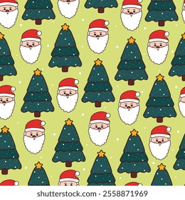 seamless pattern cartoon santa claus and christmas tree. cute christmas wallpaper for fabric print, gift wrap paper