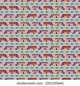 Seamless Pattern with cartoon school buses. 