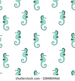 Seamless pattern with cartoon sea horse. Vector illustration.
