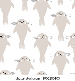 seamless pattern with cartoon seal. Colorful vector flat style for kids. Animals. hand drawing. baby design for fabric, print, wrapper, textile
