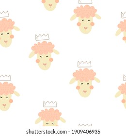Seamless pattern with cartoon sheep. Colorful vector, flat style. baby design for fabric, print, textile, wrapper.